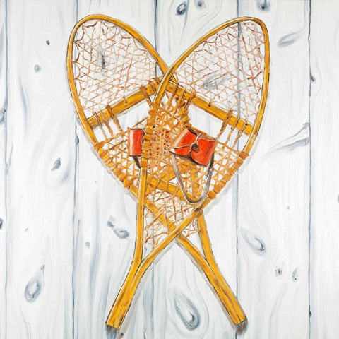 Vintage Wood Snowshoes White Modern Wood Framed Art Print by Atelier B Art Studio