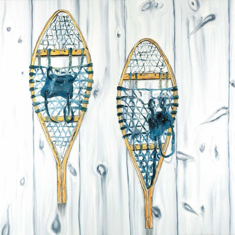 Set of Vintage Wood Snowshoes Black Modern Wood Framed Art Print with Double Matting by Atelier B Art Studio