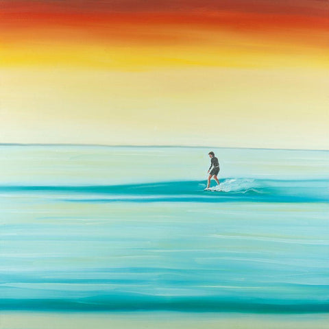 A Surfer by Dawn Black Modern Wood Framed Art Print with Double Matting by Atelier B Art Studio