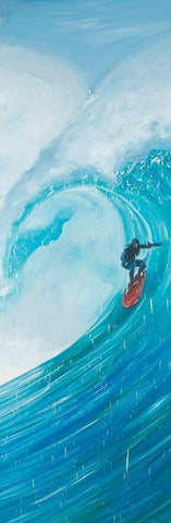 SURFER ON A BIG WAVE White Modern Wood Framed Art Print with Double Matting by Atelier B Art Studio