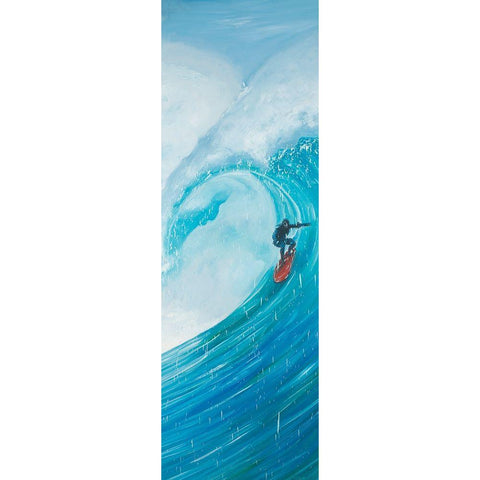 SURFER ON A BIG WAVE White Modern Wood Framed Art Print by Atelier B Art Studio