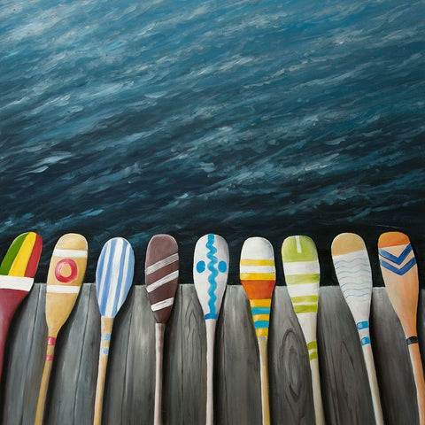 COLORFUL PADDLES ON THE DOCK White Modern Wood Framed Art Print by Atelier B Art Studio