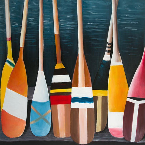 COLORFUL PADDLES Black Modern Wood Framed Art Print with Double Matting by Atelier B Art Studio