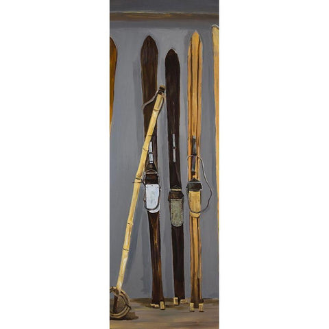 SKI POLES AND VINTAGE SKIS Black Modern Wood Framed Art Print with Double Matting by Atelier B Art Studio