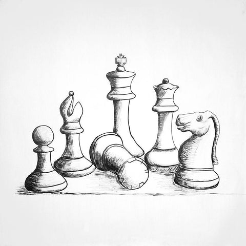 CHESS GAME PIECES White Modern Wood Framed Art Print with Double Matting by Atelier B Art Studio