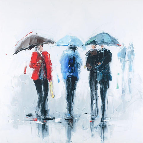 THREE PEOPLE AND THEIR UMBRELLA White Modern Wood Framed Art Print with Double Matting by Atelier B Art Studio