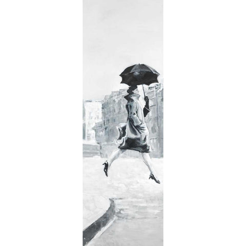 Woman in the Rain White Modern Wood Framed Art Print by Atelier B Art Studio