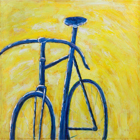 BLUE BIKE ON YELLOW BACKGROUND Black Modern Wood Framed Art Print with Double Matting by Atelier B Art Studio