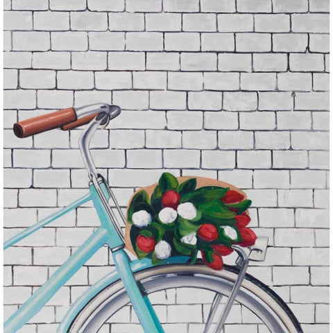 Bicycle with a Bouquet of Tulips Gold Ornate Wood Framed Art Print with Double Matting by Atelier B Art Studio