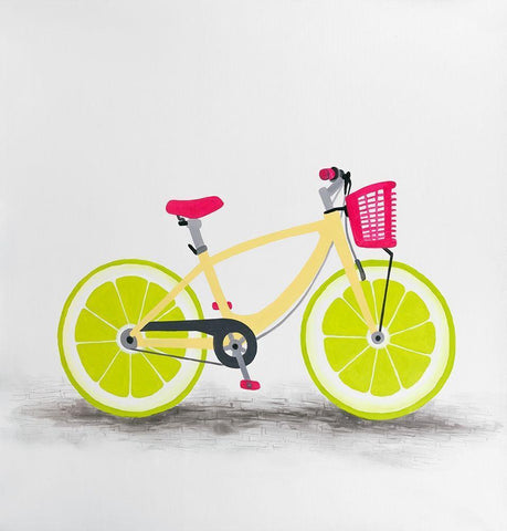 LIME WHEEL BIKE White Modern Wood Framed Art Print with Double Matting by Atelier B Art Studio