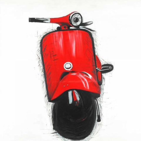 Red Italian Scooter Black Ornate Wood Framed Art Print with Double Matting by Atelier B Art Studio