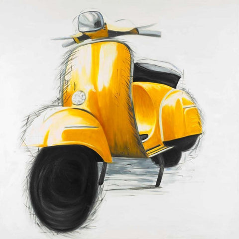 Yellow Italian Scooter White Modern Wood Framed Art Print by Atelier B Art Studio