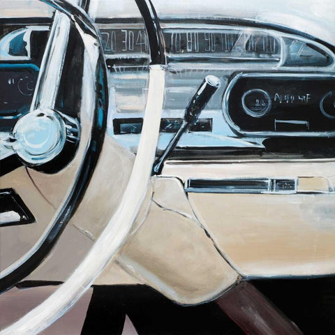 1950s Car Dashboard Black Modern Wood Framed Art Print with Double Matting by Atelier B Art Studio