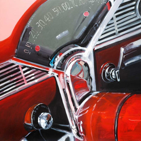 Vintage Red Car Dashboard White Modern Wood Framed Art Print by Atelier B Art Studio