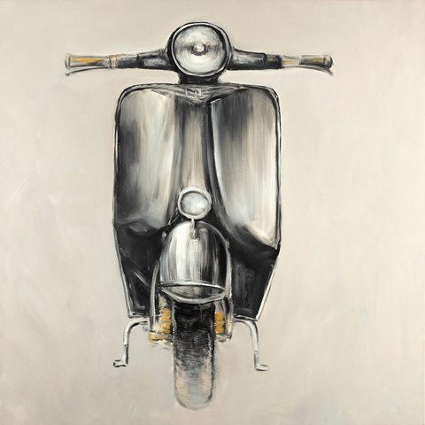 Small Black Moped Black Ornate Wood Framed Art Print with Double Matting by Atelier B Art Studio