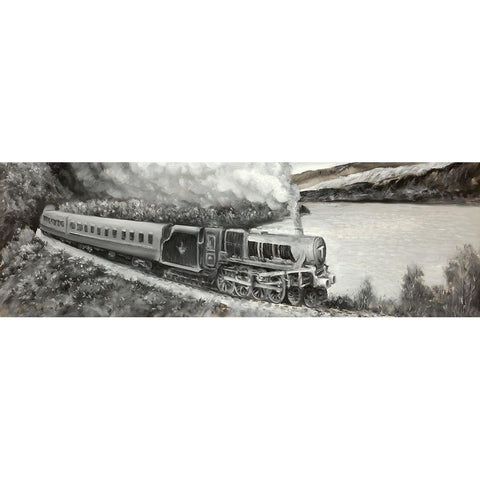 Vintage Locomotive Passenger White Modern Wood Framed Art Print by Atelier B Art Studio