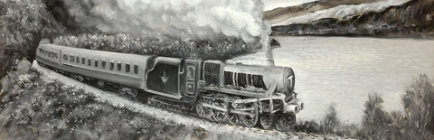 Vintage Locomotive Passenger White Modern Wood Framed Art Print with Double Matting by Atelier B Art Studio