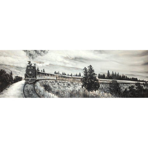 Steam Engine Train Black Modern Wood Framed Art Print with Double Matting by Atelier B Art Studio