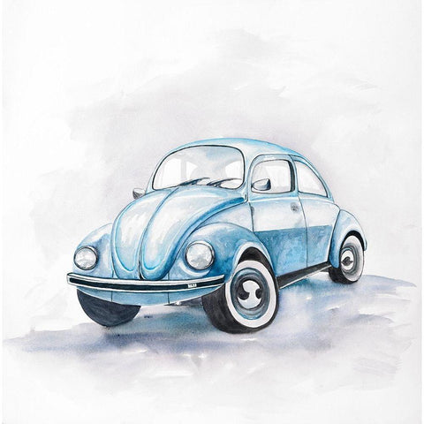 Beetle Blue Car Black Modern Wood Framed Art Print with Double Matting by Atelier B Art Studio