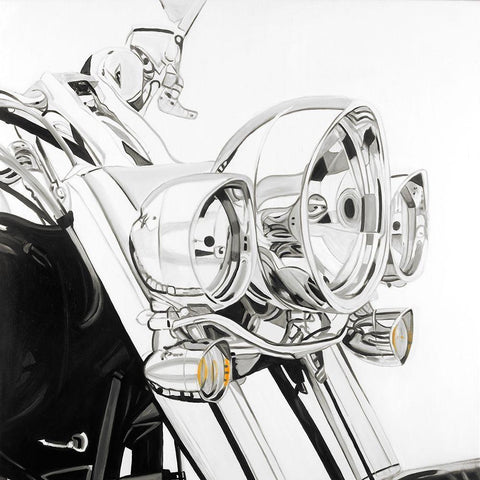 Motorcycle light White Modern Wood Framed Art Print with Double Matting by Atelier B Art Studio