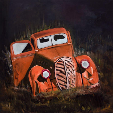 HUMPY OLD CAR BY NIGHT Black Modern Wood Framed Art Print with Double Matting by Atelier B Art Studio