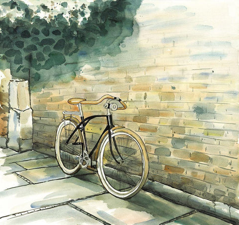 OLD URBAN BICYCLE White Modern Wood Framed Art Print with Double Matting by Atelier B Art Studio