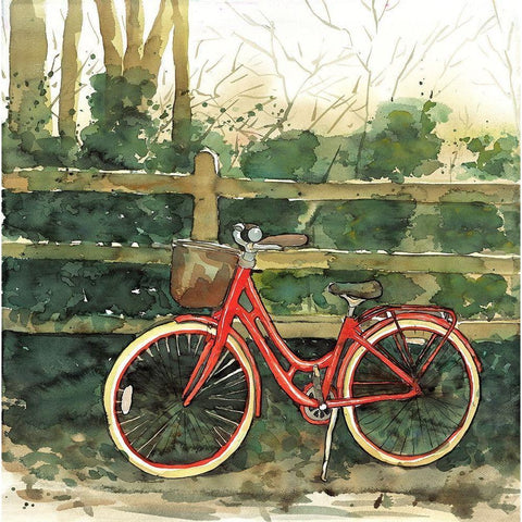 RIDING IN THE WOODS BY BICYCLE Black Modern Wood Framed Art Print with Double Matting by Atelier B Art Studio