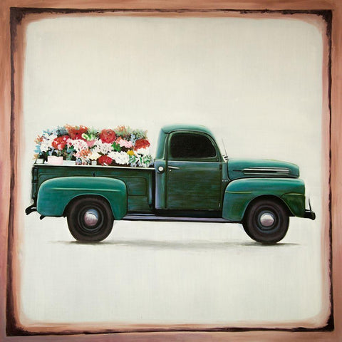 Flowers fram truck White Modern Wood Framed Art Print with Double Matting by Atelier B Art Studio