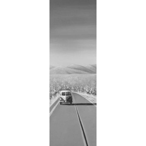 Car on the Road Again Black Modern Wood Framed Art Print with Double Matting by Atelier B Art Studio