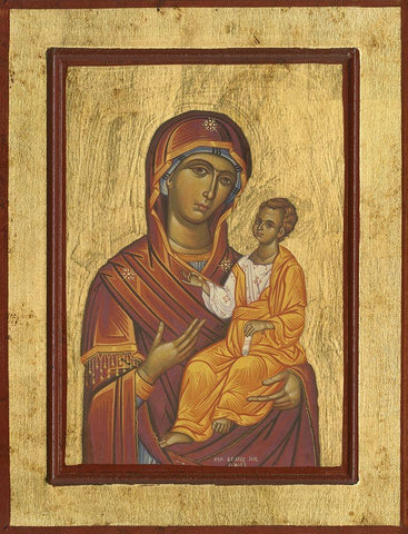 Byzantine Icon Haloed Virgin Mary with Baby Jesus White Modern Wood Framed Art Print with Double Matting by anonymous