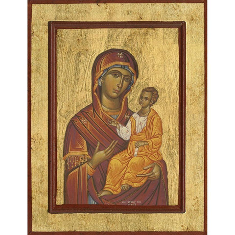 Byzantine Icon Haloed Virgin Mary with Baby Jesus Black Modern Wood Framed Art Print by anonymous