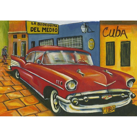 Red car in Cuba Gold Ornate Wood Framed Art Print with Double Matting by anonymous