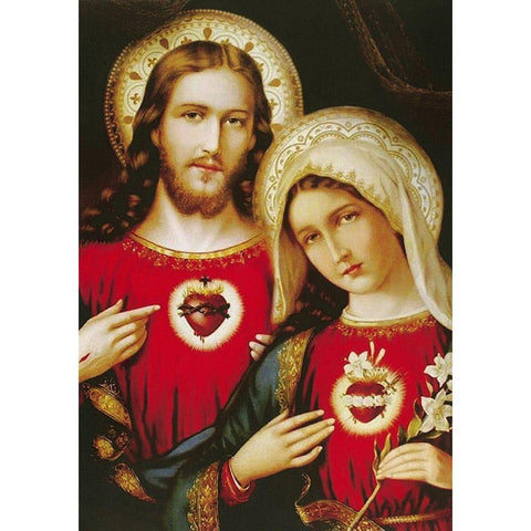 Sacred Heart Family Mary Joseph White Modern Wood Framed Art Print by Archivio