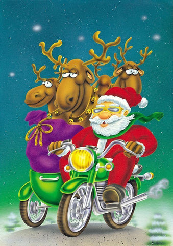 Santa on bike White Modern Wood Framed Art Print with Double Matting by Hoenderkamp, Patrick