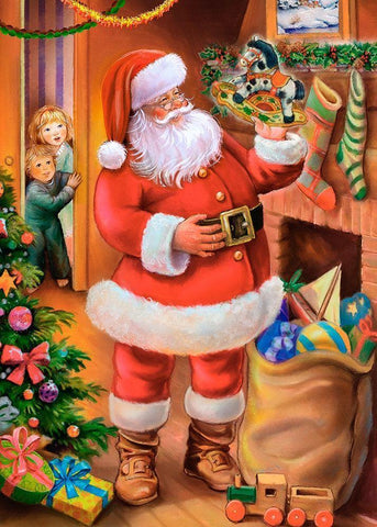 Santa With Gifts Black Ornate Wood Framed Art Print with Double Matting by Hoenderkamp, Patrick