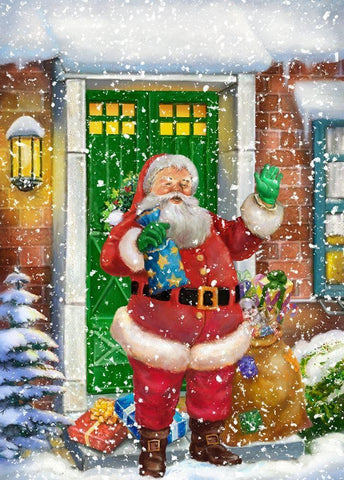 Santa At The Front Door White Modern Wood Framed Art Print with Double Matting by Hoenderkamp, Patrick