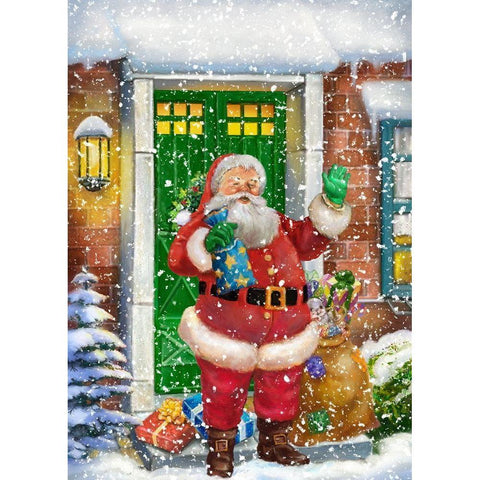 Santa At The Front Door White Modern Wood Framed Art Print by Hoenderkamp, Patrick