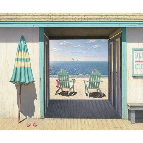 The Beach Club Black Modern Wood Framed Art Print with Double Matting by Pollera, Daniel