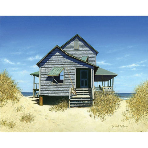 Oceanfront Bungalow White Modern Wood Framed Art Print by Pollera, Daniel