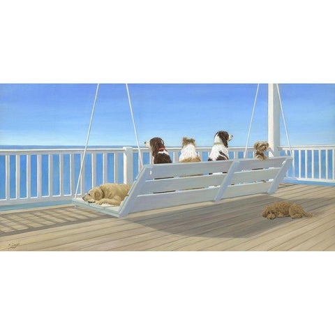 Tails on a Porch Swing Black Modern Wood Framed Art Print with Double Matting by Saxe, Carol