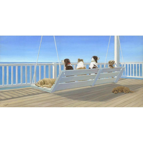 Tails on a Porch Swing White Modern Wood Framed Art Print by Saxe, Carol