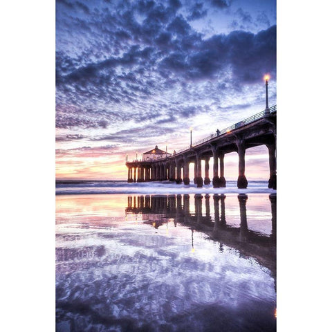 Manhattan Beach Pier, California Black Modern Wood Framed Art Print by Anonymous