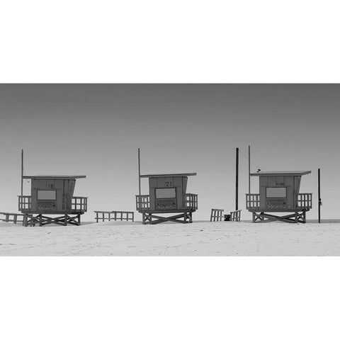 Lifeguard Shacks, Venice Beach Black Modern Wood Framed Art Print with Double Matting by Anonymous