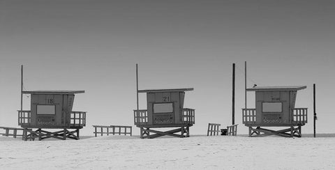 Lifeguard Shacks, Venice Beach Black Ornate Wood Framed Art Print with Double Matting by Anonymous