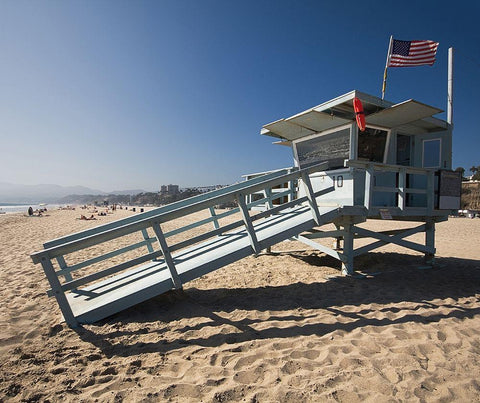 California Lifeguard Stand, Color Black Ornate Wood Framed Art Print with Double Matting by Anonymous