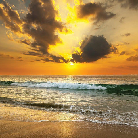 Sunset Over the Sea Black Ornate Wood Framed Art Print with Double Matting by Below, S.