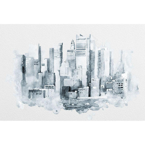 Manhattan Aquarell Black Modern Wood Framed Art Print with Double Matting by Anonymous