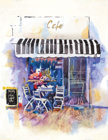 Cafe Terrace White Modern Wood Framed Art Print with Double Matting by Anonymous