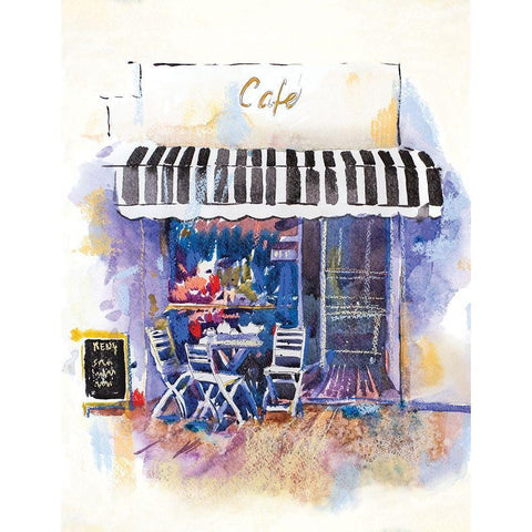 Cafe Terrace Black Modern Wood Framed Art Print with Double Matting by Anonymous