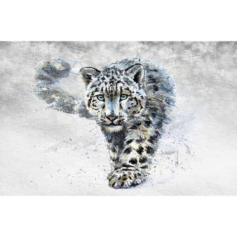 Snow Leopard White Modern Wood Framed Art Print by Kalinin, K.